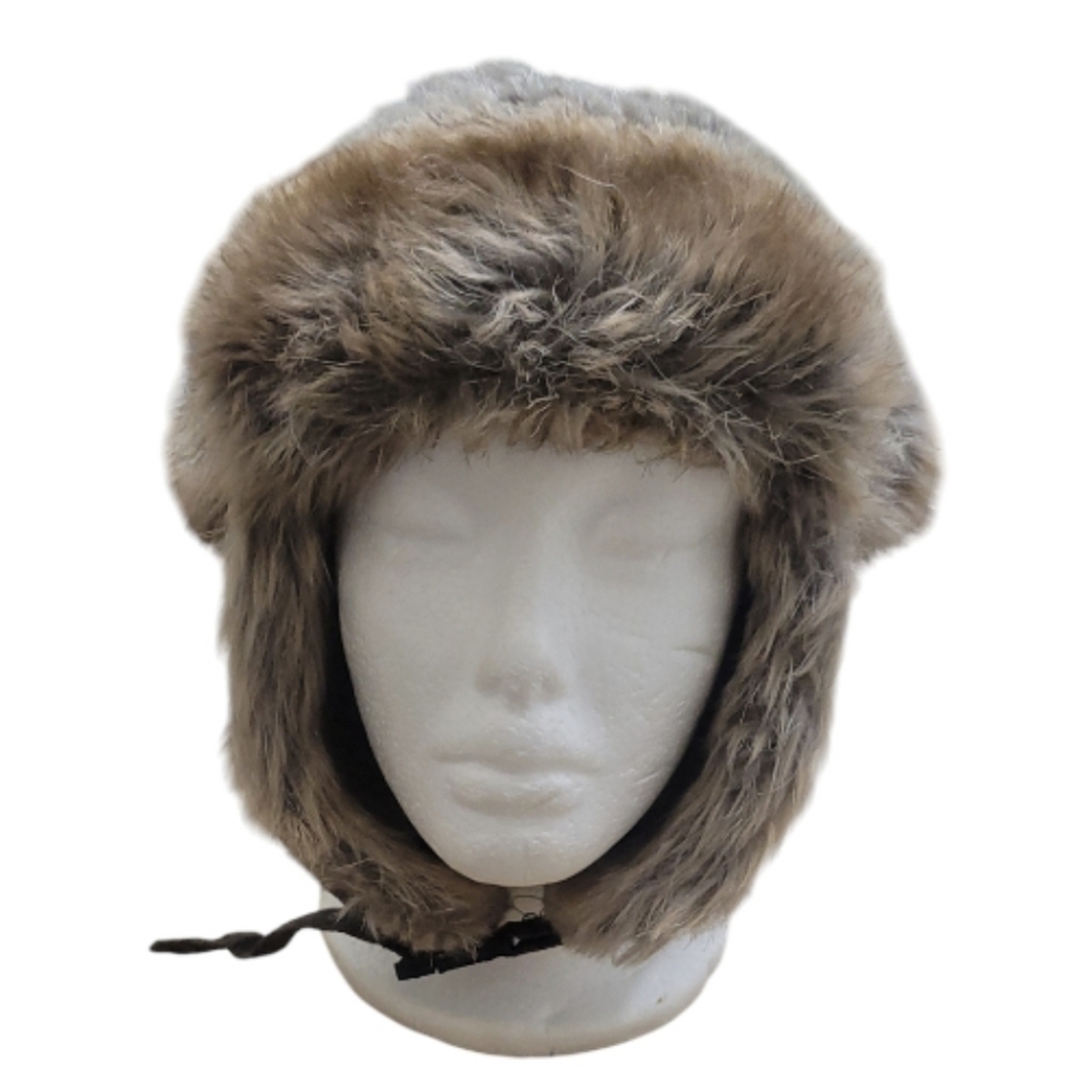 Dark Olive Green Quilted Faux Fur Trapper Hat Unisex One Size